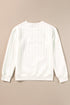 LUCKY Chenille Letter Embroidered Cable Knit Pullover Sweatshirt