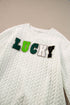 LUCKY Chenille Letter Embroidered Cable Knit Pullover Sweatshirt