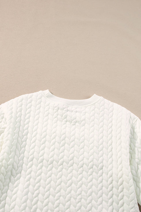 LUCKY Chenille Letter Embroidered Cable Knit Pullover Sweatshirt