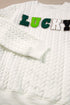 LUCKY Chenille Letter Embroidered Cable Knit Pullover Sweatshirt