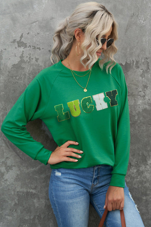 Lucky Chenille Patch Graphic Crew Neck Sweatshirt