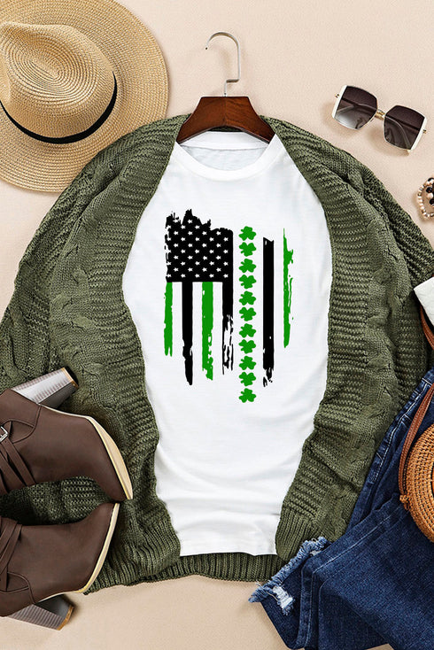 Lucky Clover And American Flag Print Graphic Tee