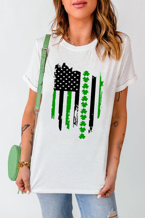 Lucky Clover And American Flag Print Graphic Tee