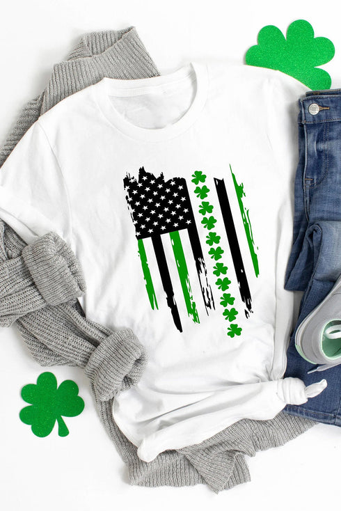 Lucky Clover And American Flag Print Graphic Tee