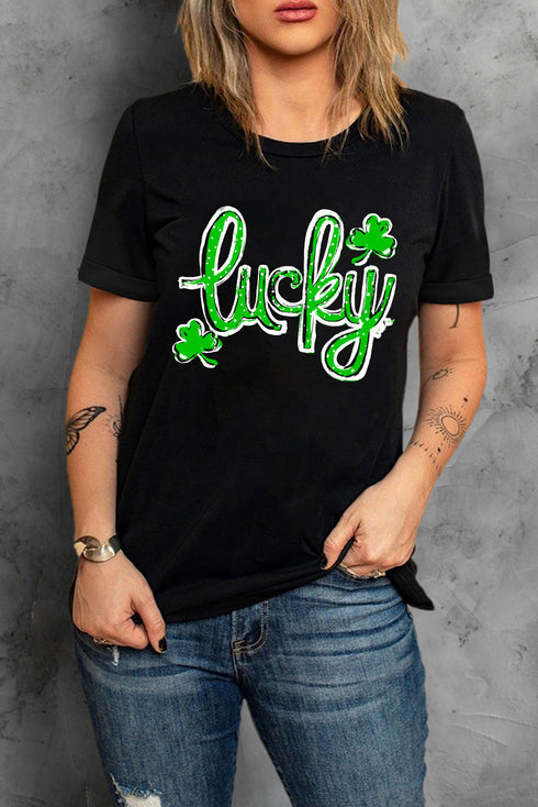 Lucky Clover Graphic Print Short Sleeve T-Shirt