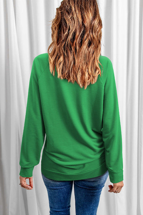 Lucky Clover Heart Graphic Print Raglan Sleeve Sweatshirt