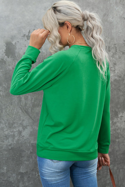 Lucky Clover Heart Graphic Print Raglan Sleeve Sweatshirt