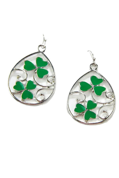 Lucky Clover Hollow Out Alloy Drop Earrings