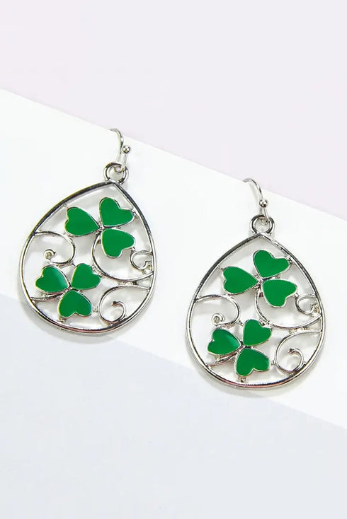 Lucky Clover Hollow Out Alloy Drop Earrings
