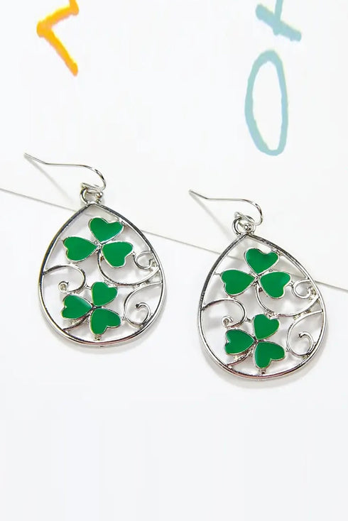 Lucky Clover Hollow Out Alloy Drop Earrings