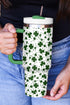Lucky Clover Print Thermal Alloy Travel Tumbler With Handle