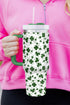 Lucky Clover Print Thermal Alloy Travel Tumbler With Handle