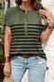 Lucky Clover Striped Half Button Crew Neck Tee
