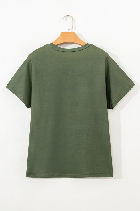 Lucky Clover Striped Half Button Crew Neck Tee