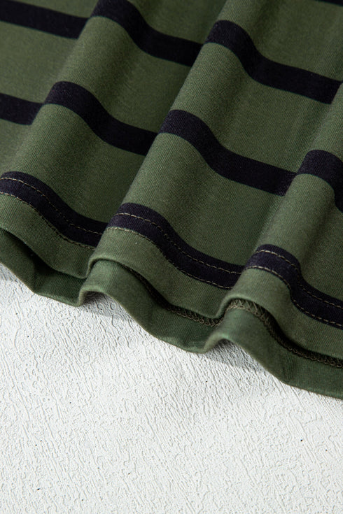 Lucky Clover Striped Half Button Crew Neck Tee