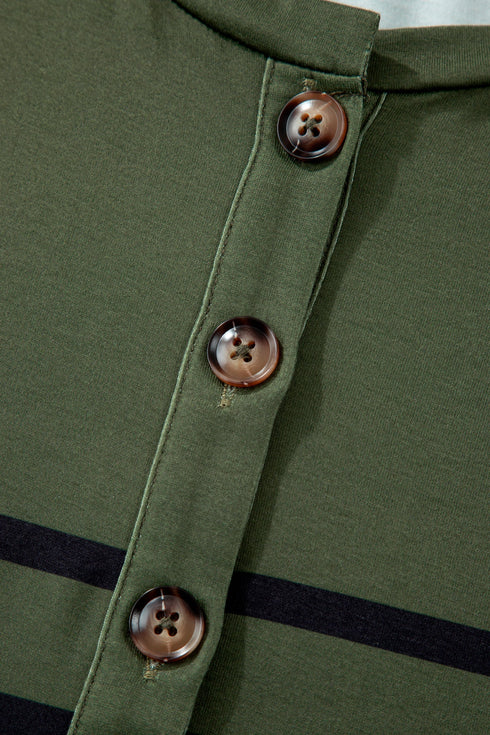 Lucky Clover Striped Half Button Crew Neck Tee