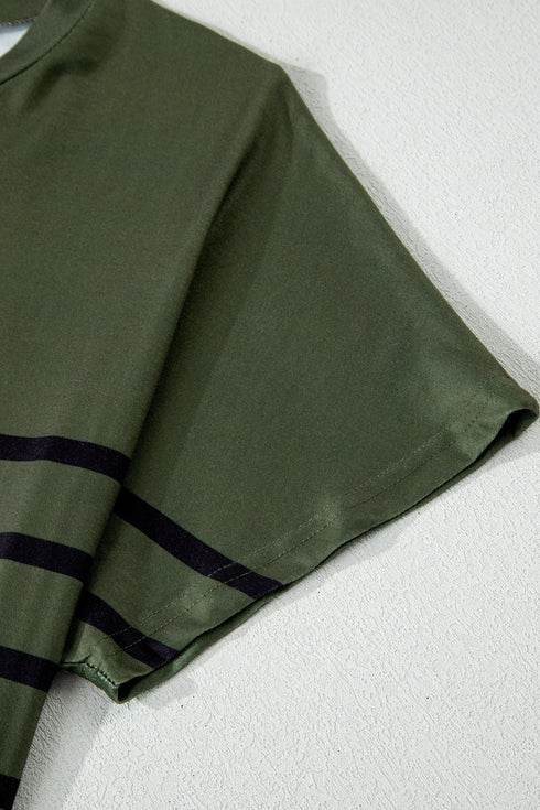 Lucky Clover Striped Half Button Crew Neck Tee