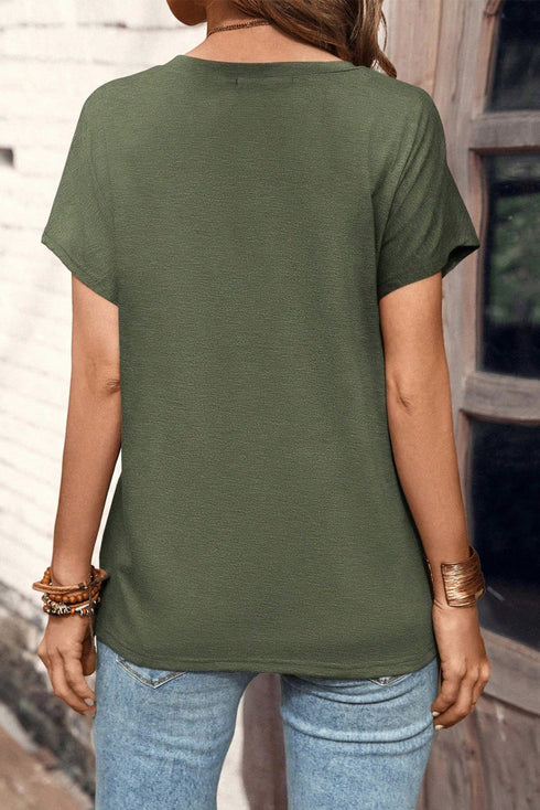 Lucky Clover Striped Half Button Crew Neck Tee