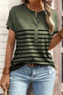 Lucky Clover Striped Half Button Crew Neck Tee