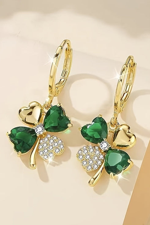 Lucky Four Leaf Clover Rhinestone Embellished Earrings