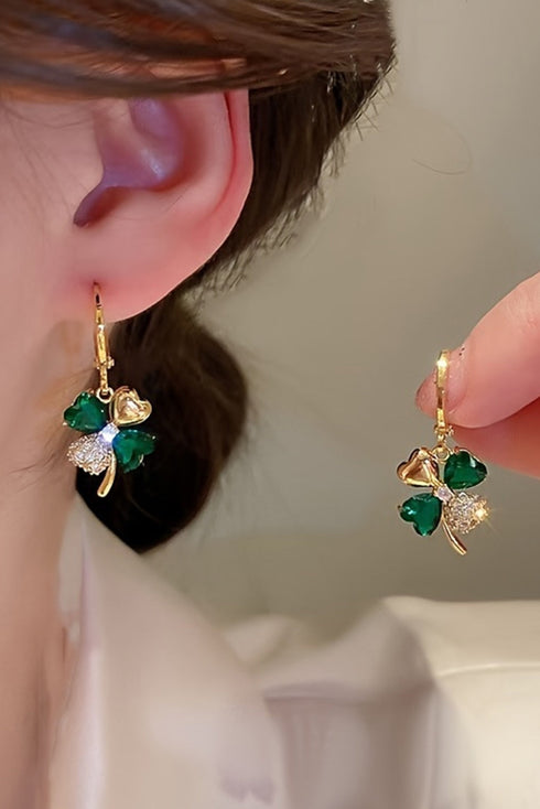 Lucky Four Leaf Clover Rhinestone Embellished Earrings