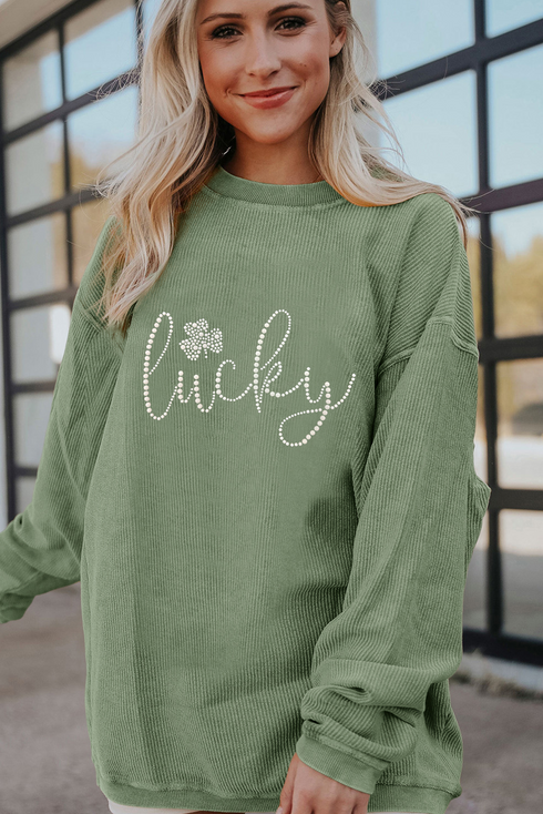 Lucky Graphic Corded Ribbed Crew Neck Sweatshirt