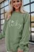 Lucky Graphic Corded Ribbed Crew Neck Sweatshirt