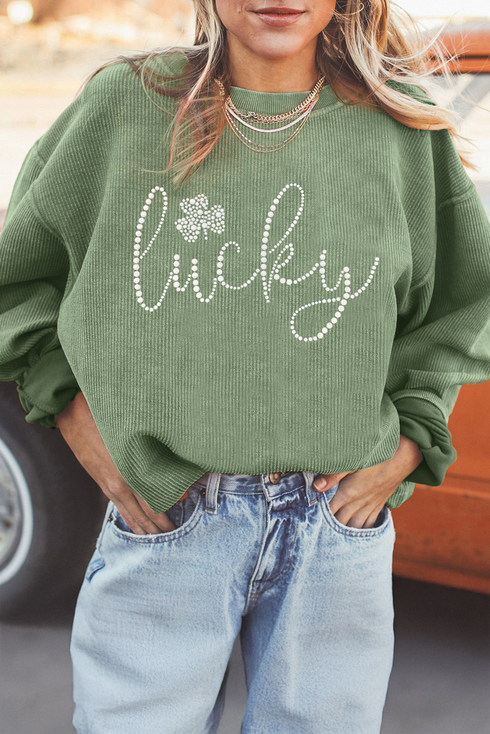 Lucky Graphic Corded Ribbed Crew Neck Sweatshirt