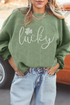Lucky Graphic Corded Ribbed Crew Neck Sweatshirt