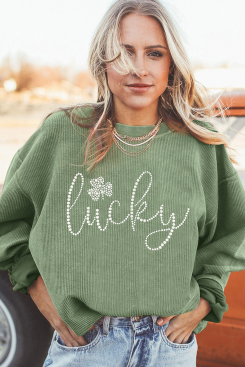 Lucky Graphic Corded Ribbed Crew Neck Sweatshirt