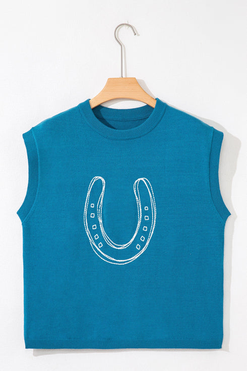 Lucky Horseshoe Graphic Crew Neck Sleeveless Sweater