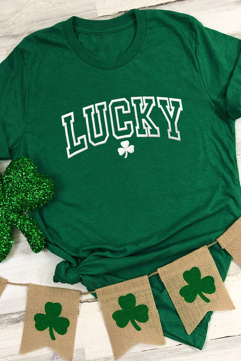 Lucky Letter Puff Print Short Sleeve Graphic Tee
