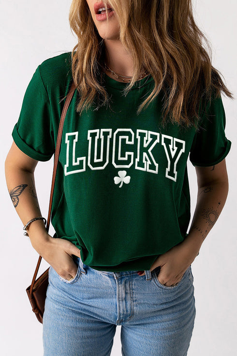 Lucky Letter Puff Print Short Sleeve Graphic Tee