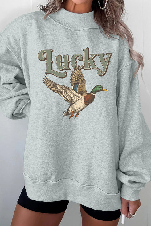 Lucky Mallard Graphic Mock Neck Pullover Sweatshirt
