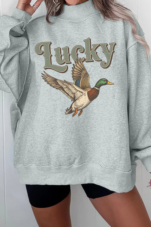 Lucky Mallard Graphic Mock Neck Pullover Sweatshirt