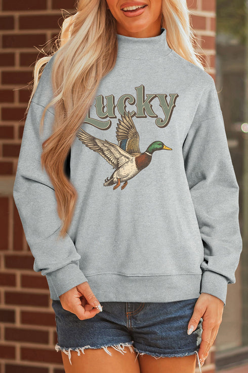 Lucky Mallard Graphic Mock Neck Pullover Sweatshirt
