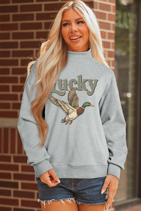 Lucky Mallard Graphic Mock Neck Pullover Sweatshirt