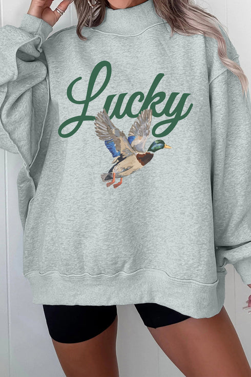 Lucky Mallard Print Mock Neck Pullover Sweatshirt