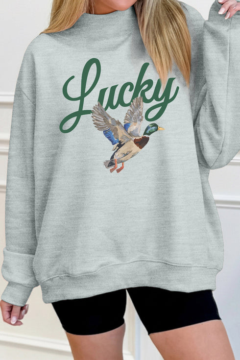 Lucky Mallard Print Mock Neck Pullover Sweatshirt