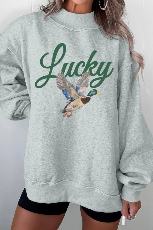 Lucky Mallard Print Mock Neck Pullover Sweatshirt