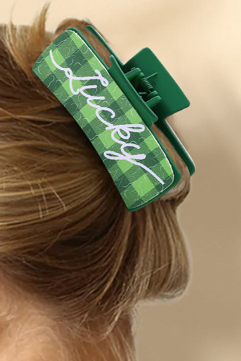 Lucky Shamrock Plaid Pattern Hair Claw Clip