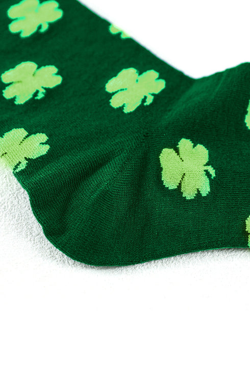 Lucky Shamrock Print Soft Knit Crew Socks