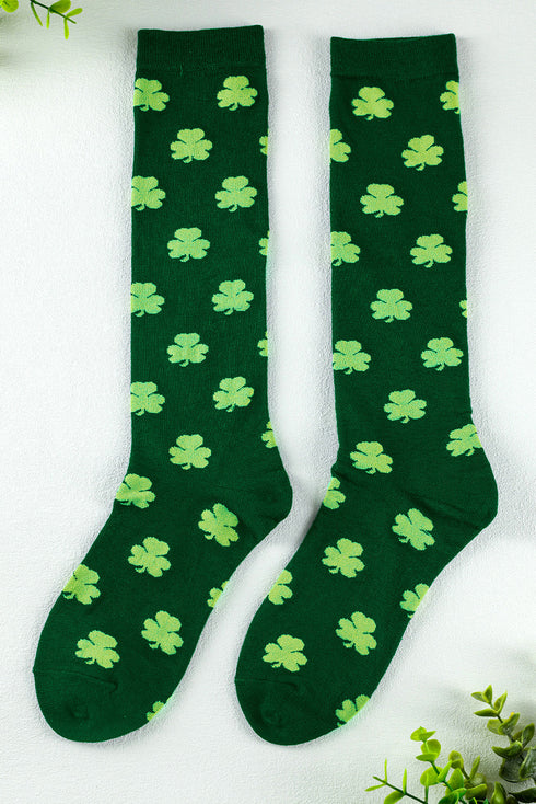 Lucky Shamrock Print Soft Knit Crew Socks