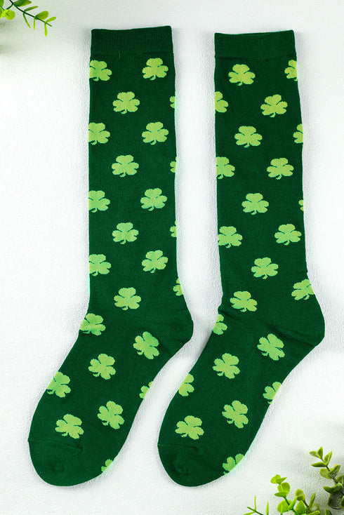 Lucky Shamrock Print Soft Knit Crew Socks