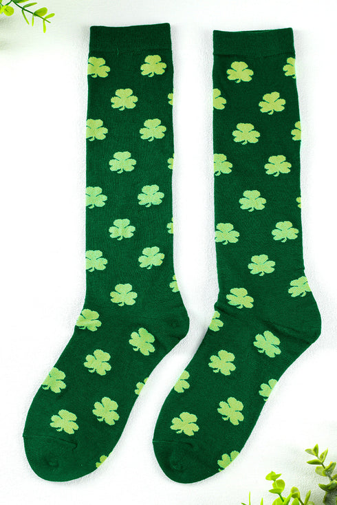 Lucky Shamrock Print Soft Knit Crew Socks
