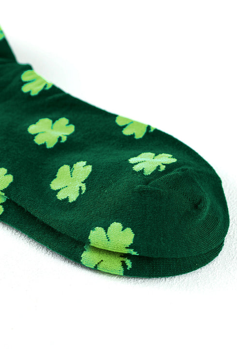 Lucky Shamrock Print Soft Knit Crew Socks