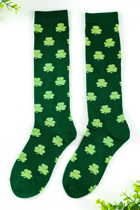 Lucky Shamrock Print Soft Knit Crew Socks