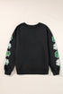 Lucky Shamrock Sleeve Graphic Crew Neck Pullover Sweatshirt