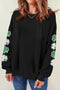 Lucky Shamrock Sleeve Graphic Crew Neck Pullover Sweatshirt
