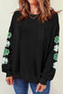 Lucky Shamrock Sleeve Graphic Crew Neck Pullover Sweatshirt